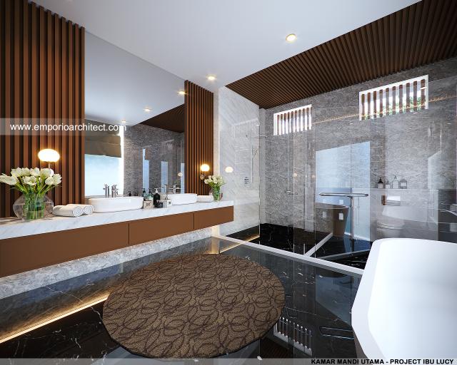 Desain Kamar Mandi Utama Rumah Modern 2 Lantai Ibu LCY di Medan, Sumatera Utara