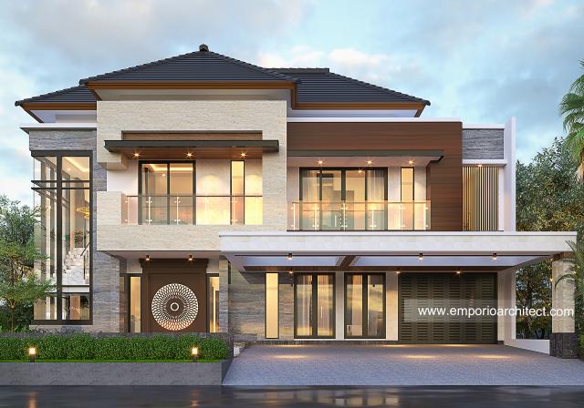 Desain Tampak Depan 2 Rumah Modern 2 Lantai Bapak JFR di Kota Wisata Cibubur, Bogor, Jawa Barat