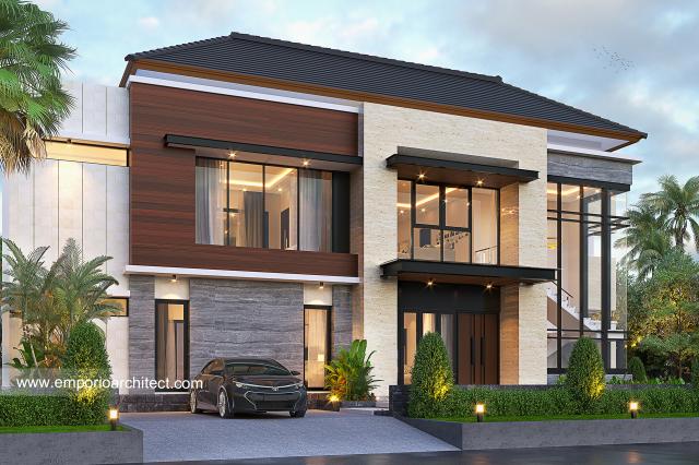 Desain Tampak Samping Rumah Modern 2 Lantai Bapak JFR di Kota Wisata Cibubur, Bogor, Jawa Barat