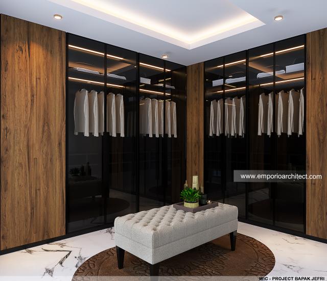 Desain Walk In Closet Rumah Modern 2 Lantai Bapak JFR di Kota Wisata Cibubur, Bogor, Jawa Barat