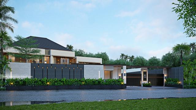 Desain Tampak Depan Dengan Pagar Rumah Modern 2 Lantai Bapak BNN di Palembang