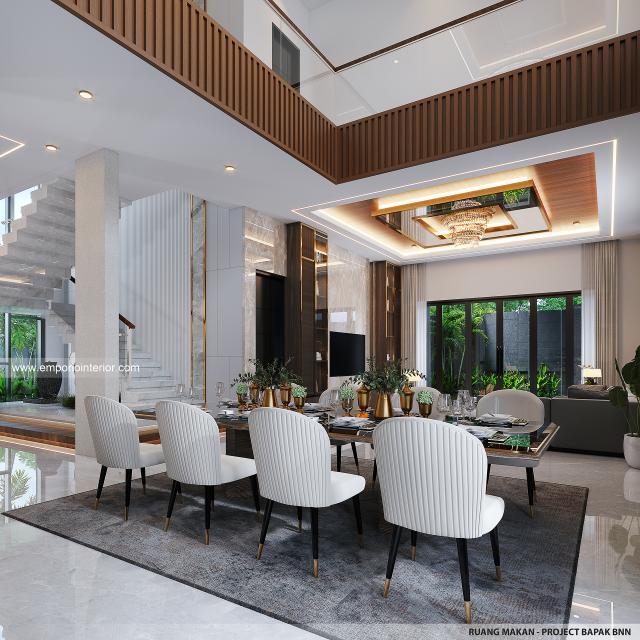 Desain Ruang Makan Rumah Modern 2 Lantai Bapak BNN di Palembang