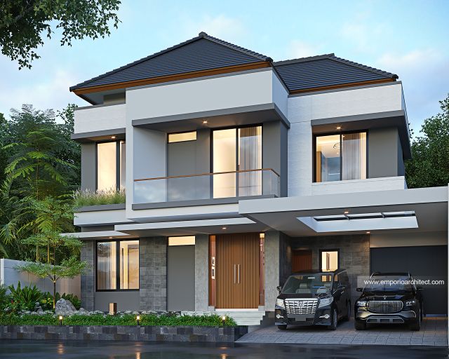 Desain Tampak Depan 3 Rumah Modern 2 Lantai Bapak VTX di Serang, Banten