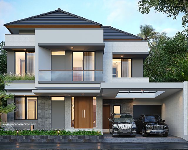 Desain Tampak Depan 4 Rumah Modern 2 Lantai Bapak VTX di Serang, Banten