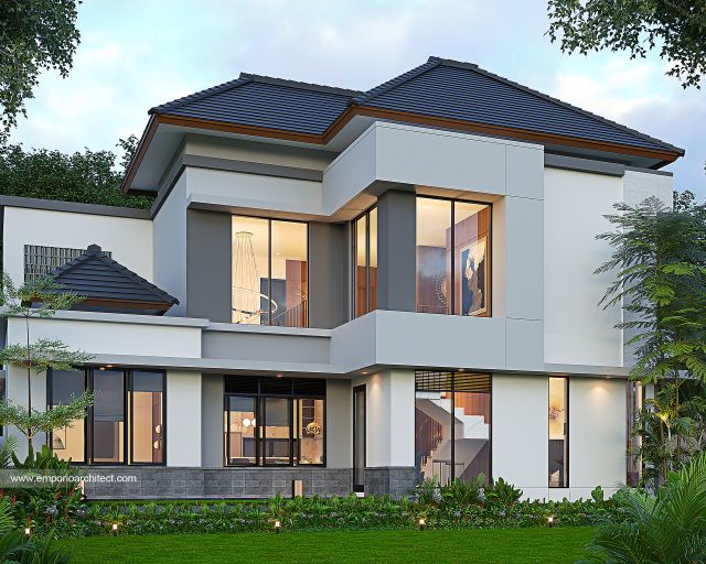 Desain Tampak Belakang Rumah Modern 2 Lantai Bapak VTX di Serang, Banten