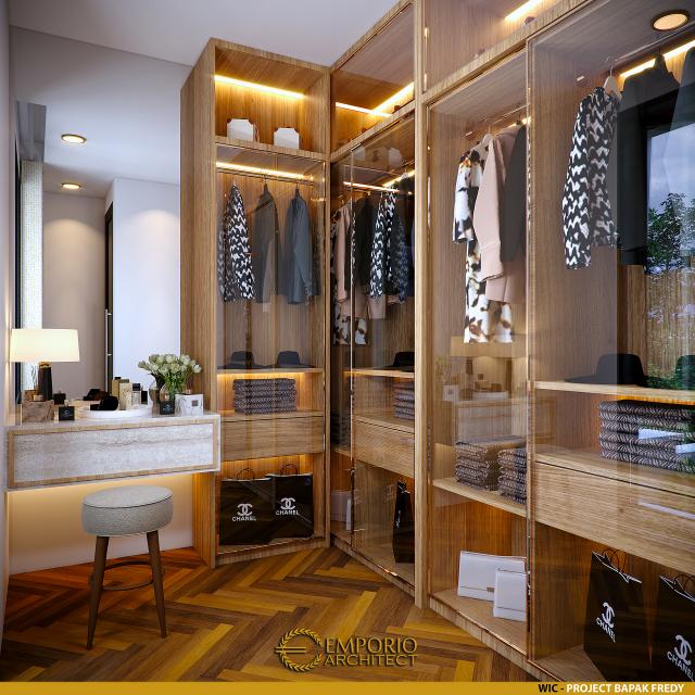 Desain Walk In Closet Rumah Modern 2 Lantai Bapak Fredy di Makassar, Sulawesi Selatan