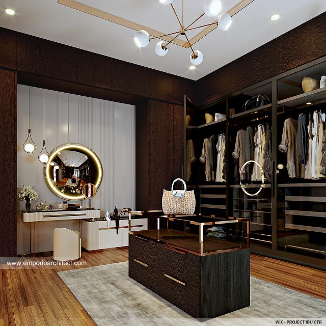 Desain Walk In Closet Rumah Modern 2 Lantai Ibu CTR di Cibubur, Jakarta Timur