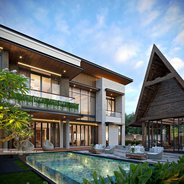 Desain Tampak Detail Belakang Rumah Modern 2 Lantai Ibu CTR di Cibubur, Jakarta Timur