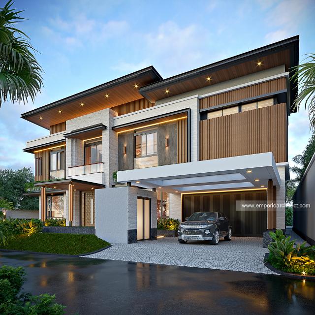 Desain Rumah Modern 2 Lantai Ibu CTR di Cibubur, Jakarta Timur - Tampak Depan