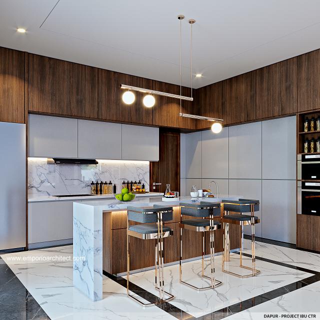 Desain Dapur Rumah Modern 2 Lantai Ibu CTR di Cibubur, Jakarta Timur