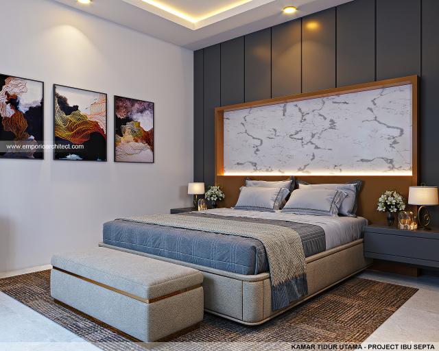 Desain Kamar Tidur Utama Rumah Modern 2 Lantai Ibu Septa di Banyuwangi, Jawa Timur