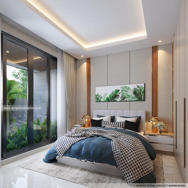 Desain Kamar Tidur Orang Tua Rumah Modern 2 Lantai Bapak RSD di Jakarta