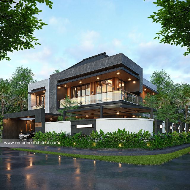 Desain Rumah Modern 2 Lantai Bapak BSW di Denpasar, Bali - Tampak Hook Dengan Pagar