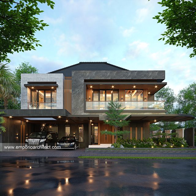 Desain Tampak Depan 2 Rumah Modern 2 Lantai Bapak BSW di Denpasar, Bali