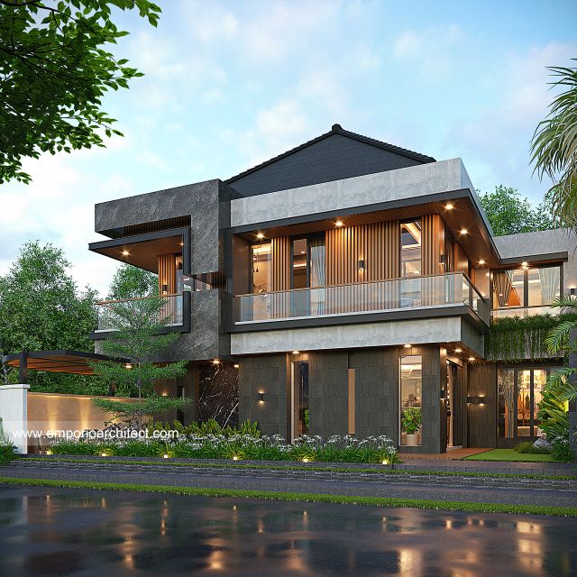 Desain Tampak Samping Rumah Modern 2 Lantai Bapak BSW di Denpasar, Bali