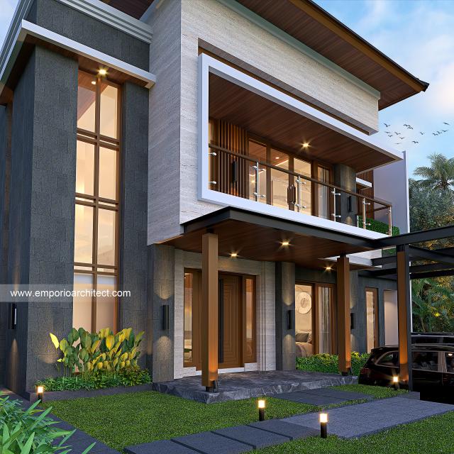 Desain Tampak Detail Depan Rumah Modern 2 Lantai Ibu IR di Denpasar, Bali