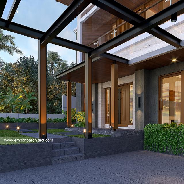 Desain Tampak Detail Depan 2 Rumah Modern 2 Lantai Ibu IR di Denpasar, Bali