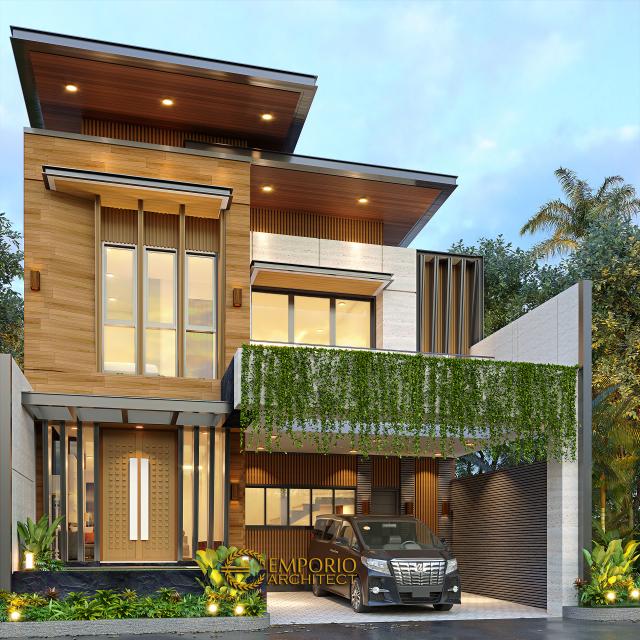 Desain Tampak Depan Kanan Rumah Modern 2 Lantai Bapak Edo di Surabaya