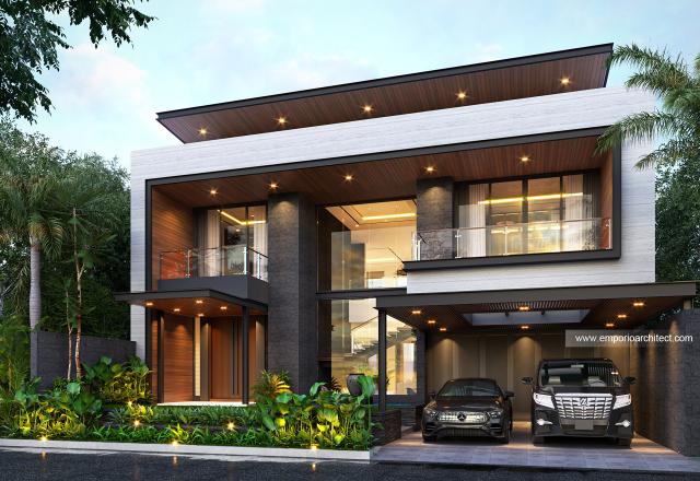 Desain Rumah Modern 2 Lantai Ibu Natasha di Bekasi - Tampak Depan