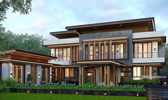 Desain Tampak Depan Rumah Modern 2 Lantai Bapak HMS di Malang