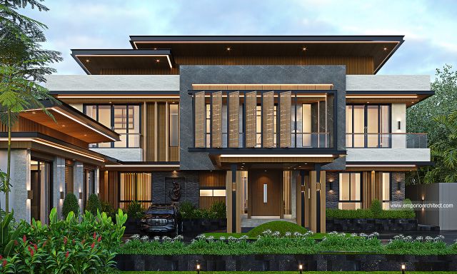 Desain Tampak Depan 2 Rumah Modern 2 Lantai Bapak HMS di Malang