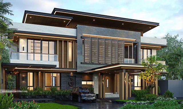 Desain Tampak Depan 3 Rumah Modern 2 Lantai Bapak HMS di Malang