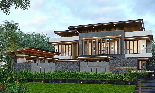 Desain Tampak Depan Dengan Pagar Rumah Modern 2 Lantai Bapak HMS di Malang