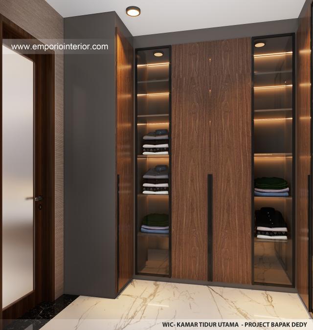 Desain Walk In Closet Kamar Tidur Utama Rumah Modern 2 Lantai Bapak Dedy di Batam