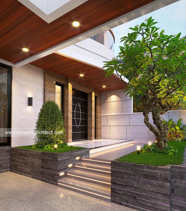 Desain Tampak Detail Depan 2 Rumah Modern 2 Lantai Bapak Dedy di Batam