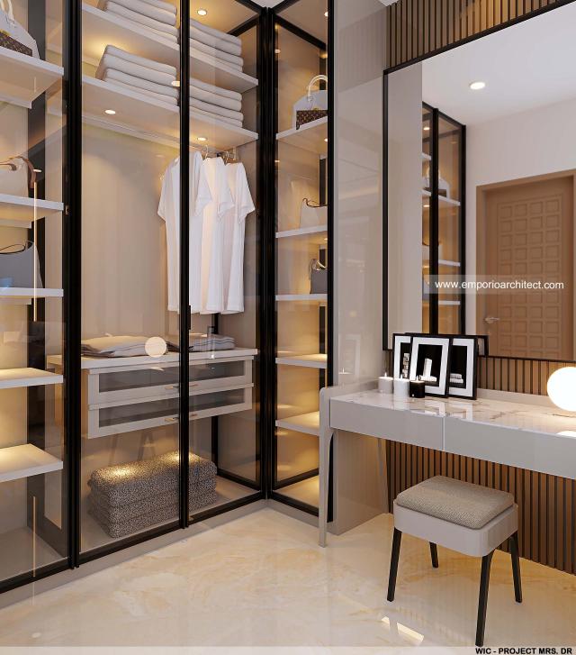 Desain Walk In Closet Rumah Modern 2 Lantai Mrs. DR di Tebet, Jakarta Selatan