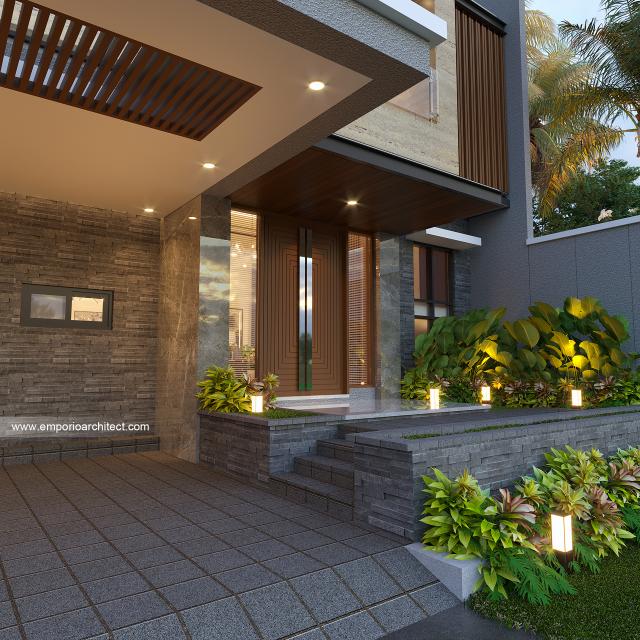 Desain Tampak Detail Depan Rumah Modern 2 Lantai Bapak Tasimin di Bekasi