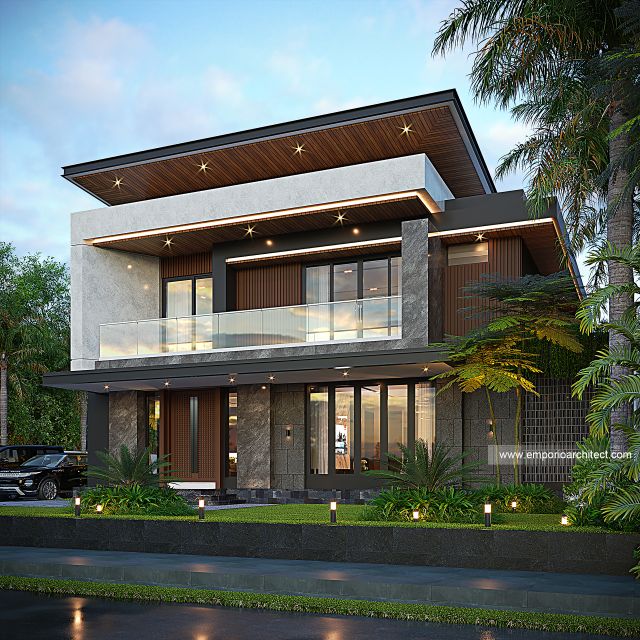 Desain Tampak Depan Rumah Modern 2 Lantai Bapak DN di Jayawijaya, Papua