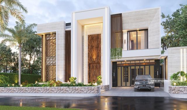 Desain Tampak Depan Rumah Modern 2 Lantai Ibu Novi di Palembang