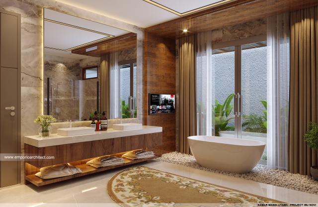 Desain Kamar Mandi Utama Rumah Modern 2 Lantai Ibu Novi di Palembang