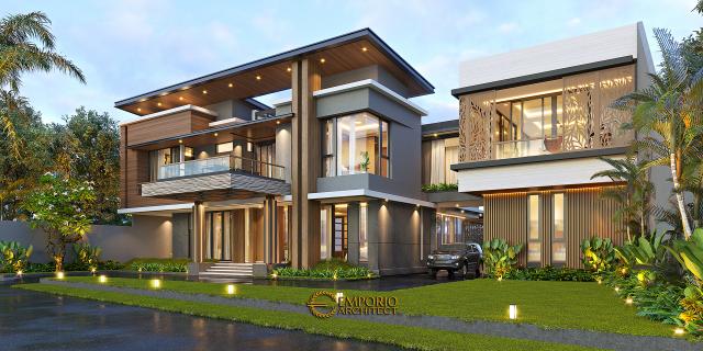 Desain Tampak Depan 2 Rumah Modern 2 Lantai Ibu Nana di Sukabumi, Jawa Barat