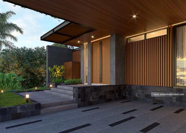 Desain Tampak Detail Depan Rumah Modern 2 Lantai Bapak PJI di Tangerang, Banten