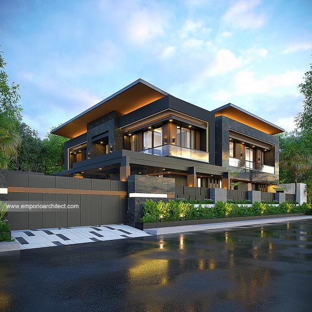 Desain Tampak Depan Dengan Pagar Rumah Modern 2 Lantai Bapak AR di Kalimantan Selatan