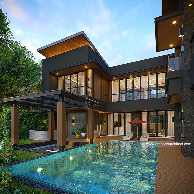 Desain Tampak Detail Belakang Rumah Modern 2 Lantai Bapak AR di Kalimantan Selatan