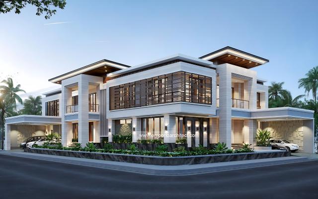 Desain Tampak Samping Rumah Modern 2 Lantai Bapak HDY di Banjarmasin, Kalimantan Selatan