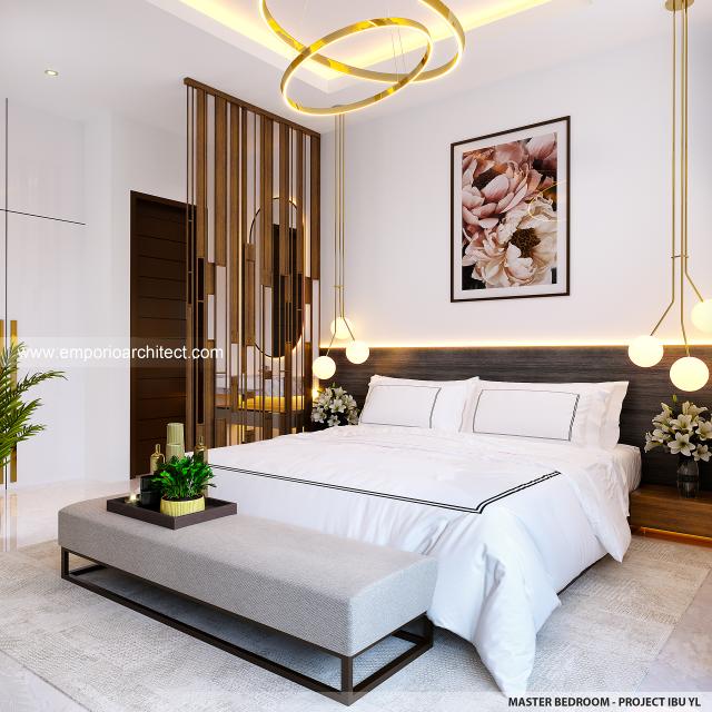 Desain Kamar Tidur Utama Rumah Modern 2 Lantai Ibu YL di Jakarta