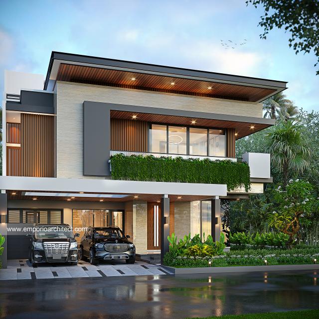 Desain Tampak Depan 2 Rumah Modern 2 Lantai Bapak WLD di Jakarta