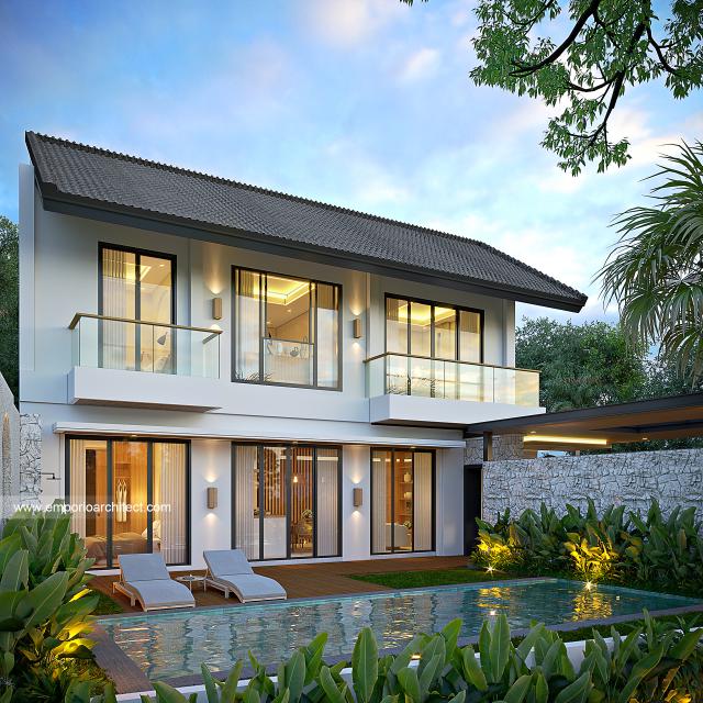 Desain Tampak Samping Rumah Modern 2 Lantai Ibu SR di Tabanan, Bali