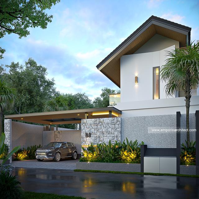 Desain Tampak Depan Dengan Pagar Rumah Modern 2 Lantai Ibu SR di Tabanan, Bali