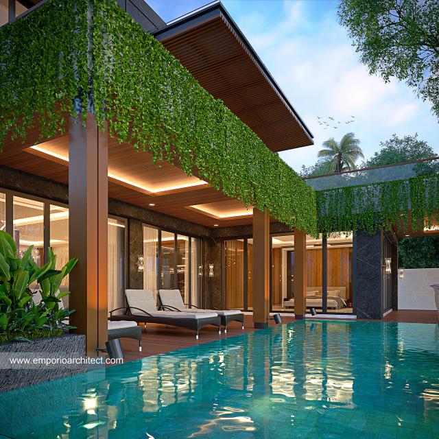 Desain Tampak Detail Belakang Rumah Modern 2 Lantai Ibu SJT di Bali