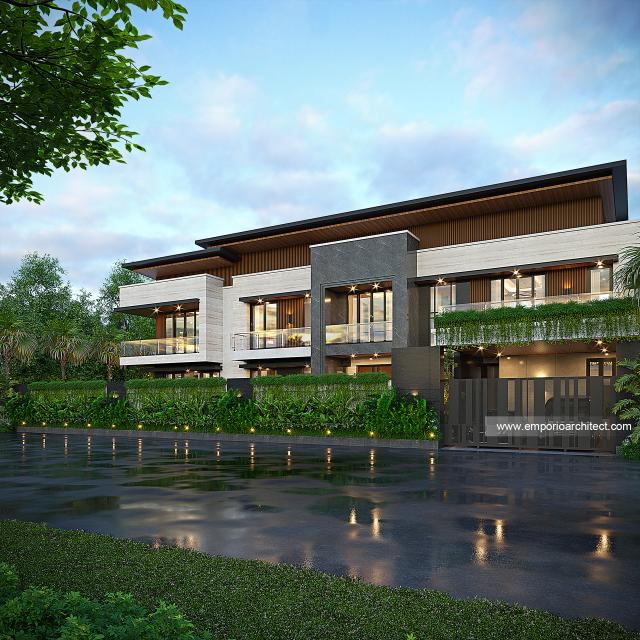 Desain Rumah Modern 2 Lantai Ibu DSY di Manado, Sulawesi Utara - Tampak Depan Dengan Pagar