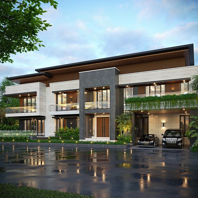 Desain Tampak Depan 2 Rumah Modern 2 Lantai Ibu DSY di Manado, Sulawesi Utara