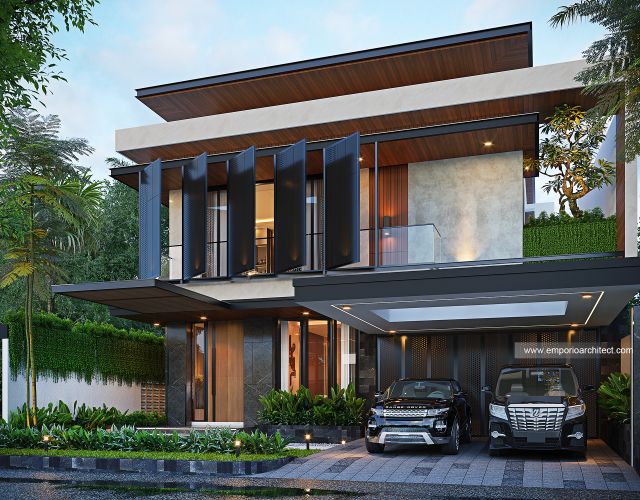 Desain Tampak Depan Rumah Modern 2 Lantai Ibu RF di Blora, Jawa Tengah