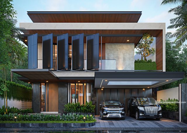 Desain Tampak Depan 2 Rumah Modern 2 Lantai Ibu RF di Blora, Jawa Tengah