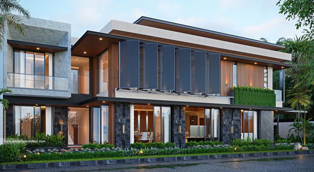 Desain Tampak Samping Rumah Modern 2 Lantai Ibu RF di Blora, Jawa Tengah