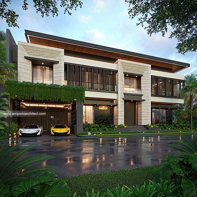 Desain Tampak Depan 2 Rumah Modern 2 Lantai Ibu SNI di Gading Serpong, Tangerang